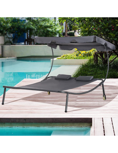 Sillón Doble de Patio Outsunny con Dosel Ajustable y Almohadas