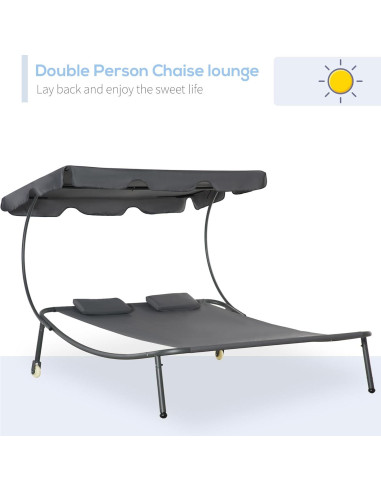 Sillón Doble de Patio Outsunny con Dosel Ajustable y Almohadas