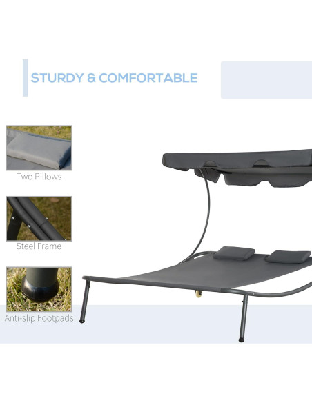 Sillón Doble de Patio Outsunny con Dosel Ajustable y Almohadas