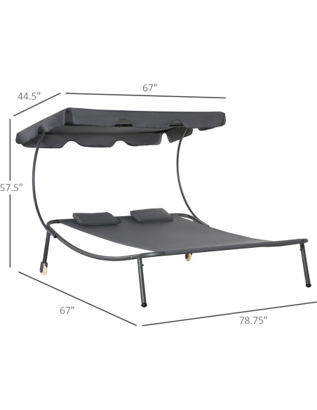 Sillón Doble de Patio Outsunny con Dosel Ajustable y Almohadas