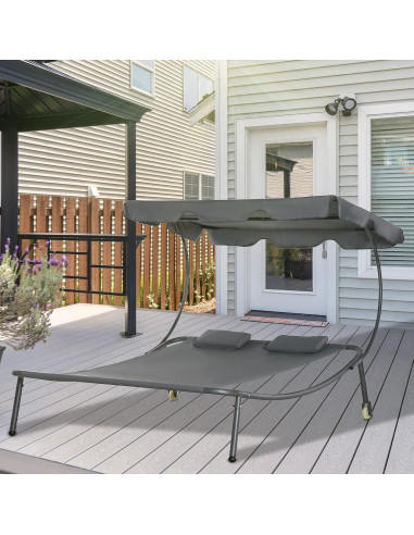 Sillón Doble de Patio Outsunny con Dosel Ajustable y Almohadas