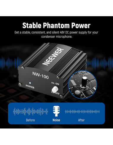 Fuente de Alimentación Phantom Neewer 48V con Cable XLR 2.44m