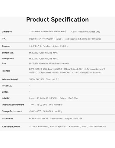Beelink Mini PC SEi13 Pro Intel i9-13900HK 32GB RAM 1TB SSD