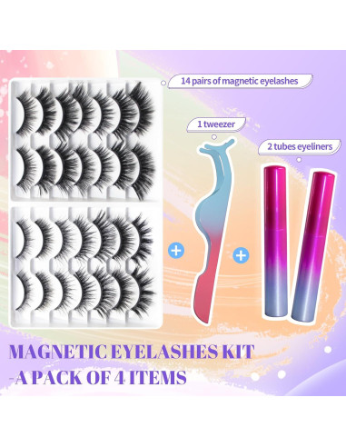 Kit de Pestañas Magnéticas Ywehoy 14 Pares con Delineador