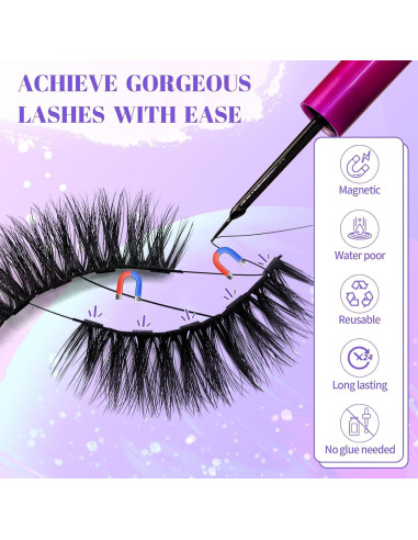 Kit de Pestañas Magnéticas Ywehoy 14 Pares con Delineador