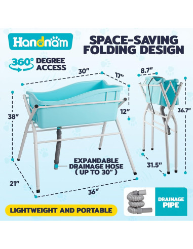 Bañera Elevada Plegable para Perros Handnam 91.4x53.3cm