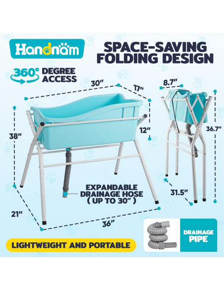 Bañera Elevada Plegable para Perros Handnam 91.4x53.3cm