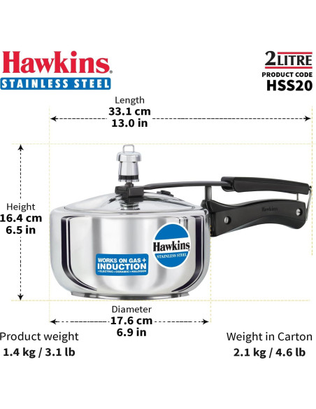 Olla a Presión Hawkins 2L Acero Inoxidable Inducción