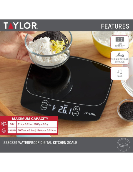 Báscula Digital de Cocina Impermeable Taylor 5 kg Negra