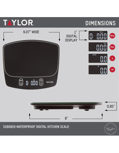 Báscula Digital de Cocina Impermeable Taylor 5 kg Negra