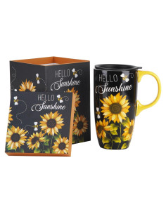 Taza de Cerámica Topadorn Girasol 500ml con Tapa y Asa