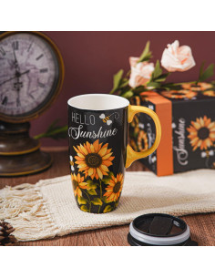 Taza de Cerámica Topadorn Girasol 500ml con Tapa y Asa 2