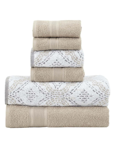 Juego de Toallas Jacquard Reversible 6 Piezas Modern Threads Caqui