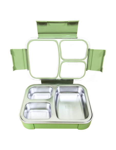 Caja Bento Acero Inoxidable 304 JKT HOME 3 Compartimentos Verde
