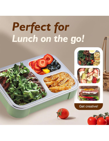 Caja Bento Acero Inoxidable 304 JKT HOME 3 Compartimentos Verde