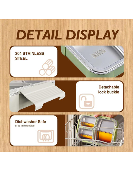 Caja Bento Acero Inoxidable 304 JKT HOME 3 Compartimentos Verde