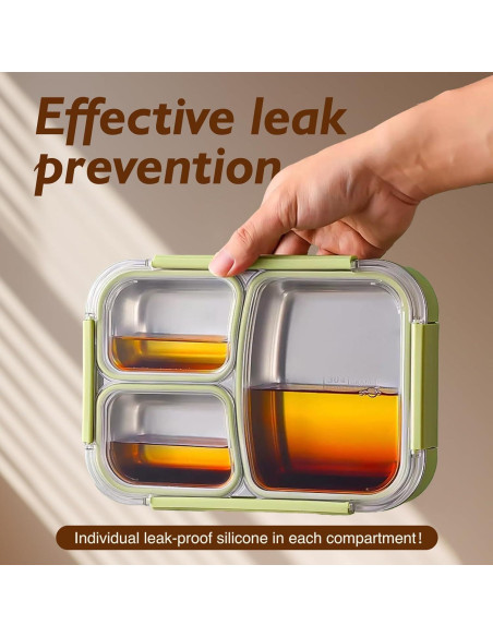 Caja Bento Acero Inoxidable 304 JKT HOME 3 Compartimentos Verde