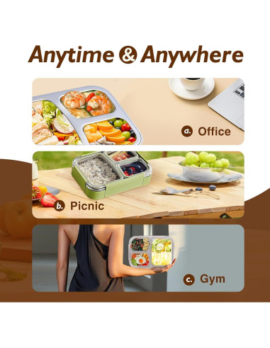 Caja Bento Acero Inoxidable 304 JKT HOME 3 Compartimentos Verde