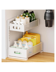 Organizador Bajo Fregadero HAIREALM 2 Niveles Ajustable Blanco
