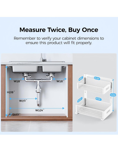 Organizador Bajo Fregadero HAIREALM 2 Niveles Ajustable Blanco