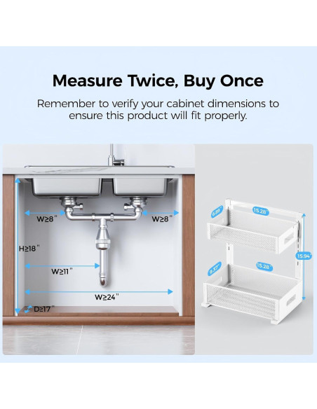 Organizador Bajo Fregadero HAIREALM 2 Niveles Ajustable Blanco