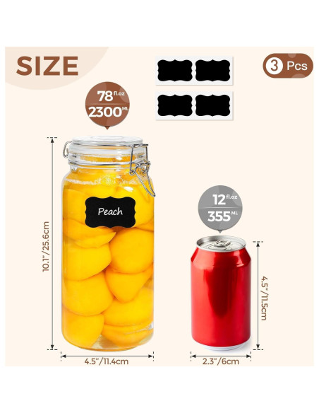 Juego de 3 frascos de vidrio herméticos ComSaf 2.3L cuadrados