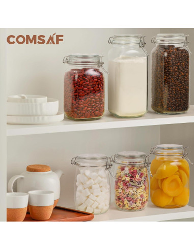 Juego de 3 frascos de vidrio herméticos ComSaf 2.3L cuadrados