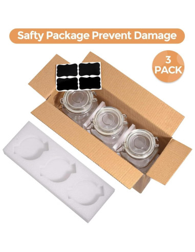 Juego de 3 frascos de vidrio herméticos ComSaf 2.3L cuadrados