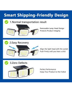 Luz de Seguridad Solar LED JEJOT 3 Cabezas IP65 Control Remoto 2