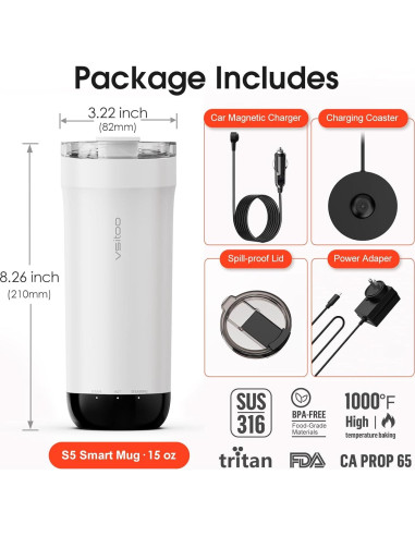 Taza de Viaje Calentada VSITOO S5, Control de Temperatura APP, 450 ml