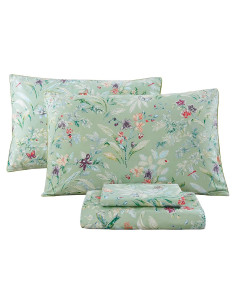 Juego de Sábanas King URBONUR Floral Verde 4 Piezas Algodón