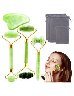 Juego de Rodillo de Jade y Gua Sha POPMISOLER 4 Piezas