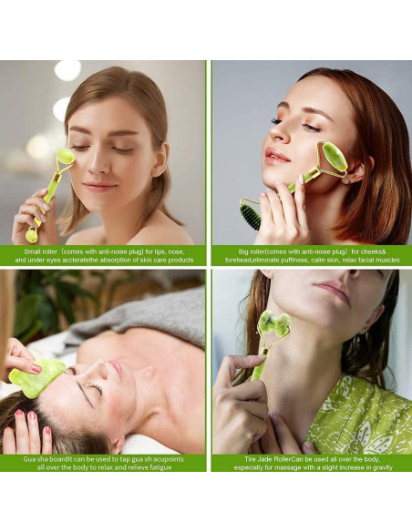 Juego de Rodillo de Jade y Gua Sha POPMISOLER 4 Piezas