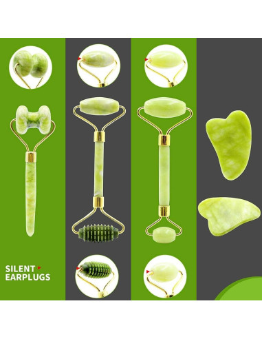 Juego de Rodillo de Jade y Gua Sha POPMISOLER 4 Piezas