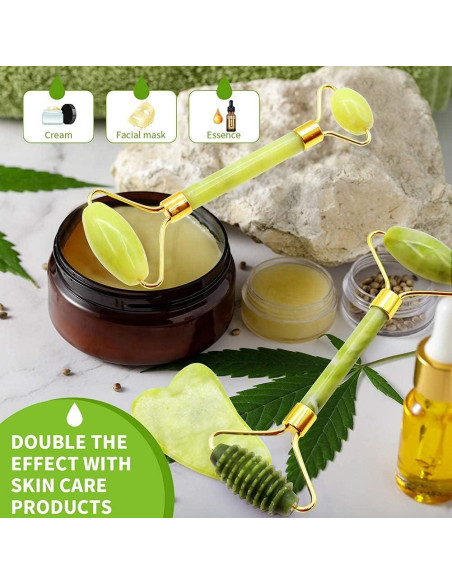 Juego de Rodillo de Jade y Gua Sha POPMISOLER 4 Piezas