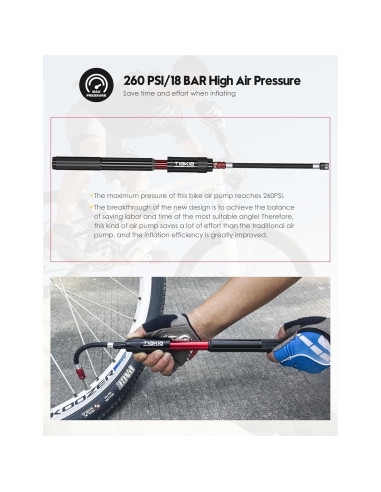 Bomba de Bicicleta Mini Tiakia 260 PSI Aluminio Negra