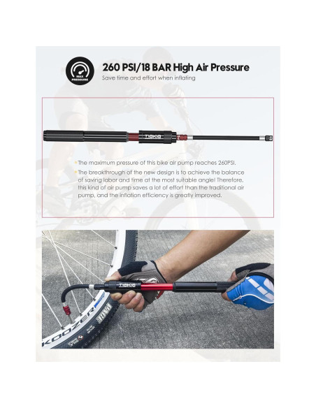 Bomba de Bicicleta Mini Tiakia 260 PSI Aluminio Negra