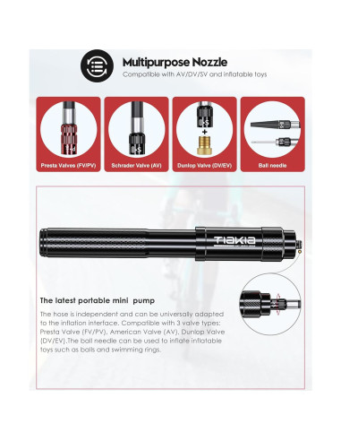 Bomba de Bicicleta Mini Tiakia 260 PSI Aluminio Negra