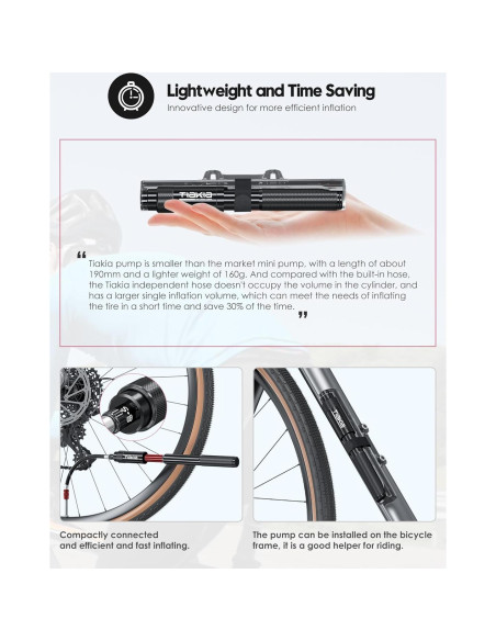 Bomba de Bicicleta Mini Tiakia 260 PSI Aluminio Negra