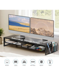 Soporte Elevador de Monitor Doble OPNICE con Cajón y Organizador 2