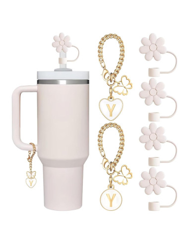 Accesorios para Taza Stanley ANLABESY - 4 Cubiertas de Pajilla y 2 Encantos de Letra