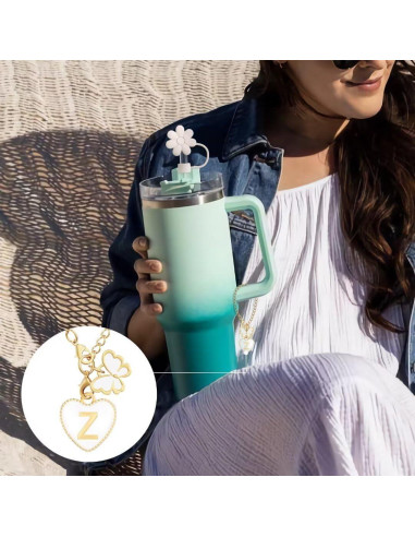 Accesorios para Taza Stanley ANLABESY - 4 Cubiertas de Pajilla y 2 Encantos de Letra