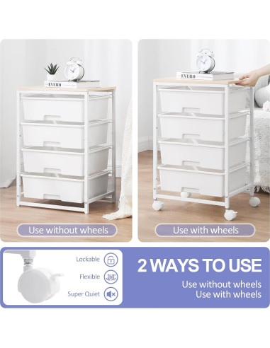 Carro de Almacenamiento Rodante SYKIARIOL 4 Cajones Blanco