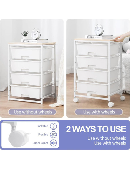 Carro de Almacenamiento Rodante SYKIARIOL 4 Cajones Blanco