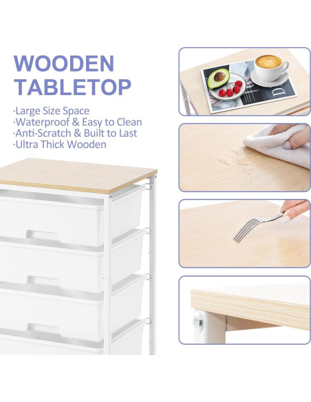 Carro de Almacenamiento Rodante SYKIARIOL 4 Cajones Blanco