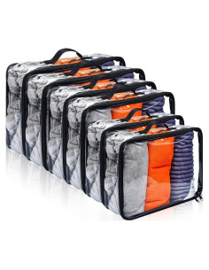 Cubos de Empaque de Viaje Hillban 6 Pcs PVC Negro Grande