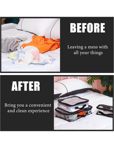 Cubos de Empaque de Viaje Hillban 6 Pcs PVC Negro Grande