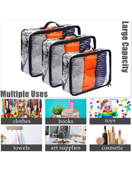 Cubos de Empaque de Viaje Hillban 6 Pcs PVC Negro Grande