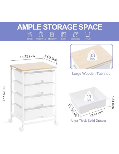 Carro de Almacenamiento Rodante SYKIARIOL 4 Cajones Blanco