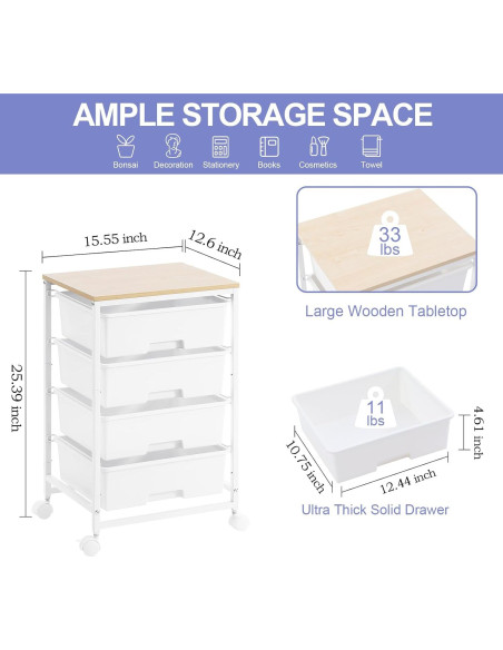 Carro de Almacenamiento Rodante SYKIARIOL 4 Cajones Blanco